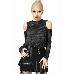 tričko dámské s dlouhým rukávem KILLSTAR - Punkster Cold Shoulder - Black - KSRA007641
