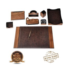 Luxusní kancelářský set doplňků 9 ks ruční výroba - Hnědý (Dřevo + Kůže)