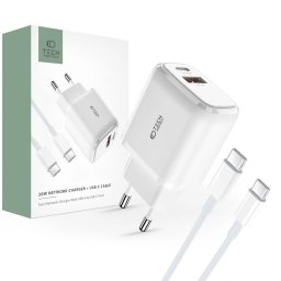 TECH-PROTECT C20W PD20W/QC3.0 2-portová nabíječka + USB-C kabel bílá