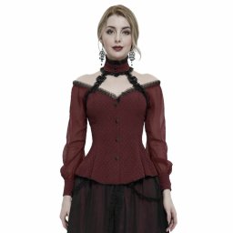 halenka dámská DEVIL FASHION - Red gothic shirt with open shoulders - SHT09502