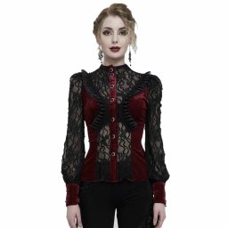 košile dámská DEVIL FASHION - Black and red semitransparent gothic - ESHT01502