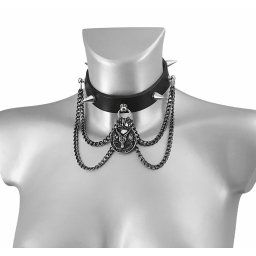 obojek BAPHOMET RED CRYSTAL LEATHER CHOKER - LSF9 53