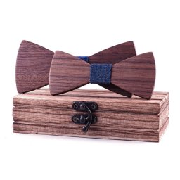 Set pánský a dětský dřevěný motýlek tmavě modrý