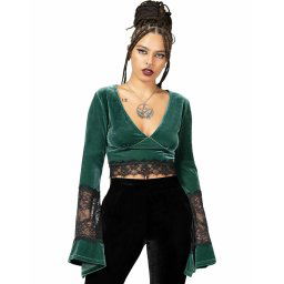 tričko dámské s dlouhým rukávem (top) KILLSTAR - Naomi - Dark Green - KSRA008865