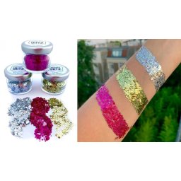 Třpytivý prach na tělo - glitrové lesklé ozdoby na obličej a vlasy - Glitter 3x 10g MIX GLAMOUR