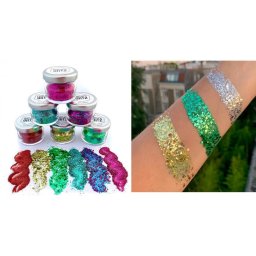 Třpytivý prach na tělo - glitrové lesklé ozdoby na obličej a vlasy - Glitter 6x 10g MIX RAINBOW