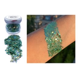 Ozdoby na tělo + vlasy + bradu - glitrové lesklé třpytky - Glitter prach 10g (Tyrkysový)
