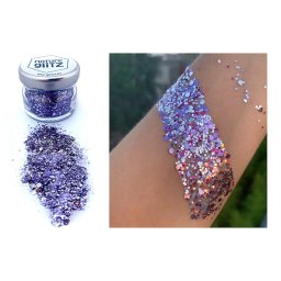 Lesklý prach na tělo - glitrové lesklé ozdoby na obličej a vlasy - Glitter prach 10g (Fialově stříbrný)