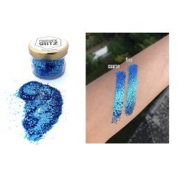 Lesklé ozdoby na tělo + vlasy + brada - třpytky Glitter prach 10g (Modrý)