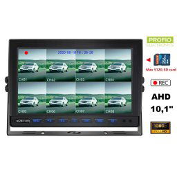 Hybridní 10,1" monitor do auta: 8-CH, AHD/CVBS s nahráváním na micro SD kartu (do 512 GB) pro 8 kamer