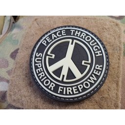 JACKETS TO GO nášivka PEACE THROUGH SUPERIOR FIREPOWER plast velcro GLOW IN THE DARK