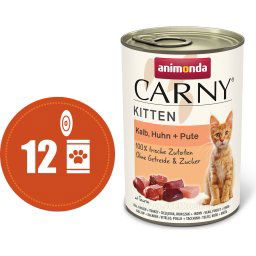 Carny Kitten MULTIPACK TELECÍ, kuře a krůta - konzerva pro koťata 12x400 g