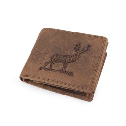 Pánská peněženka kožená pro myslivce, rybáře, motorkáře 9,5x12 cm, barva 13 hnědá světlá jelen