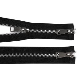 Zip kovový No 5 dělitelný 2 jezdce / dvoucestný 80 cm, barva 1 černá stříbrná