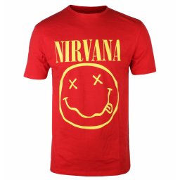 tričko pánské Nirvana - Yellow Happy Face - RED - ROCK OFF - NIRVTS04MR