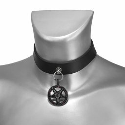 obojek BAPHOMET RED CRYSTAL LEATHER CHOKER - LSF9 56