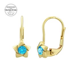 SILVEGO zlaté náušnice s přírodním modrým topazem Swarovski® Gemstones