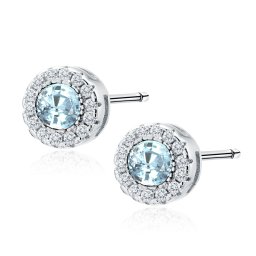 Lafira stříbrné náušnice Round Aquamarine Z1128AQ