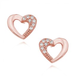 Lafira růžově pozlacené stříbrné náušnice srdíčka čiré Z1421RG