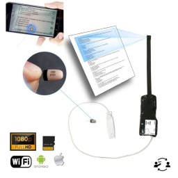 Špionážní SET - Mini pinhole kamera Full HD WiFi/P2P - zaostření textu + spy sluchátko do ucha