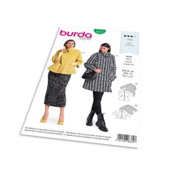Střih Burda 6372 - Áčkový kabát, kabát s vysokým límcem, krátký kabát