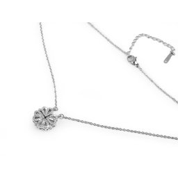 Náhrdelník z nerezové oceli srdíčka / čtyřlístek "2v1" s broušenými kamínky, barva stříbrná