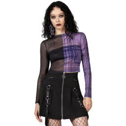 tričko dámské s dlouhým rukávem (top) KILLSTAR - Sweet Nightmare - Purple Tartan - KSRA009447