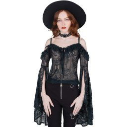tričko dámské s dlouhým rukávem (halenka) KILLSTAR - Breathless Lace Bardot - EMERALD - KSRA003267