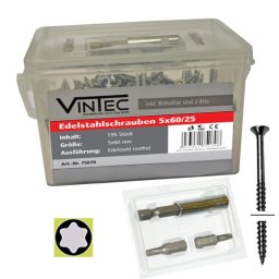 Vintec Nerezové šrouby 5x60 T25, 195 ks 75070V