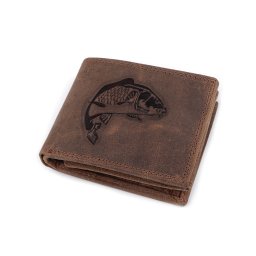 Pánská peněženka kožená pro myslivce, rybáře, motorkáře 9,5x12 cm, barva 15 hnědá světlá ryba
