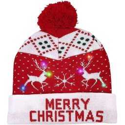 Panská zimní čepice s bambulí svítící vánoční s LED - MERRY CHRISTMAS