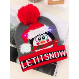 Zimní čepice s bambulí svítící vánoční s LED žárovkami - LET IT SNOW