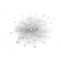 Brož se skleněnými broušenými korálky Hand made, barva 1 crystal stříbrná