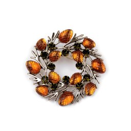 Brož s broušenými kamínky věneček, barva 4 oranžový jantar