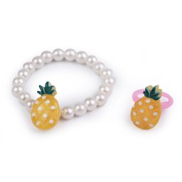Dětský náramek a prstýnek sada, barva 1 bílá ananas