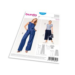 Střih Burda 6516 - Overal a kalhoty se širokými nohavicemi, top peplum