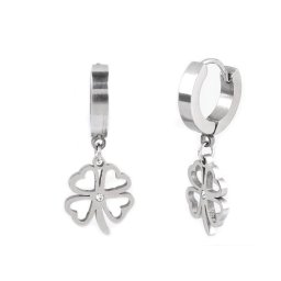 Náušnice z nerezové oceli srdce, čtyřlístek, hory, barva 3 stříbrná čtyřlístek