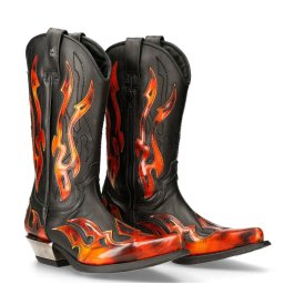 Boty New rock - Flame Biker (7921-S2) Black-Orange