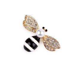 Brož s broušenými kamínky a perlou včela, barva 3 crystal zlatá
