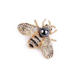 Brož s broušenými kamínky a perlou včela, barva 4 crystal zlatá