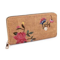 Dámská peněženka s vyšívanými květy 9,5x19 cm, barva 1 béžová velbloudí