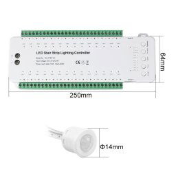 HurtLED Smart LED ovladač TREP-03 12-24V 240W +2 PIR senzory pro jednobarevné osvětlení schodiště 3-28 schodů