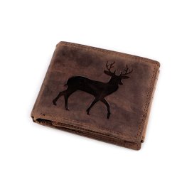 Pánská peněženka kožená pro myslivce, rybáře, motorkáře 9,5x12 cm, barva 17 hnědá jelen