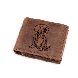 Pánská peněženka kožená pro myslivce, rybáře, motorkáře 9,5x12 cm, barva 18 hnědá světlá pejsek