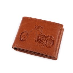 Pánská peněženka kožená pro myslivce, rybáře, motorkáře 9,5x12 cm, barva 23 hnědá koňak motorka