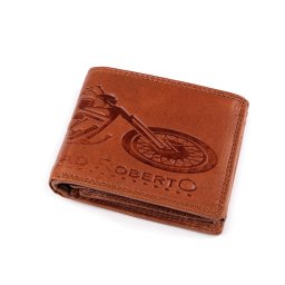 Pánská peněženka kožená pro myslivce, rybáře, motorkáře 9,5x12 cm, barva 25 hnědá koňak motorka