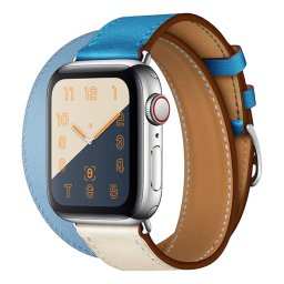 Kožený řemínek Double Tour pro Apple Watch Series 9/8/7 (45mm) - Béžový/Modrý