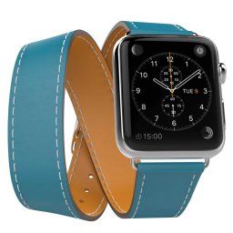 Kožený řemínek Double Tour pro Apple Watch Series 9/8/7 (45mm) - Modrý