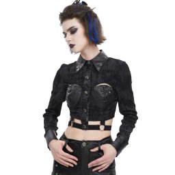 tričko dámské s dlouhým rukávem (top) DEVIL FASHION - Black - SHT107