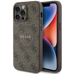 Guess iPhone 15 Pro Max 4G Collection Leather Metal Logo MagSafe - hnědý
